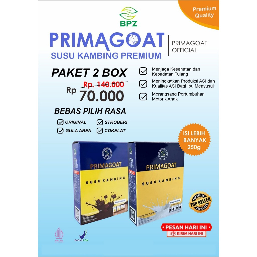 

Susu Kambing Etawa Atasi Nyeri Sendi, Asam Urat dan Kesehatan Pernafasan Paket 2 box Primagoat rasa Cokelat, Original, Stroberi, Gula Aren