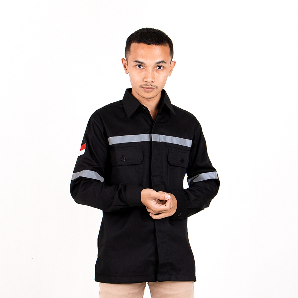Baju Proyek Bengkel Mekanik Kemeja Safety Kerja Teknik Tambang Wearpack Safety Logo K3 Seragam Sefti