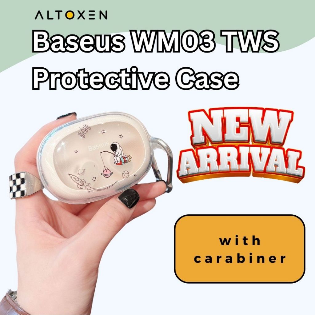 Case TWS Baseus WM03 Transparent Cover Casing Soft Free Carabiner