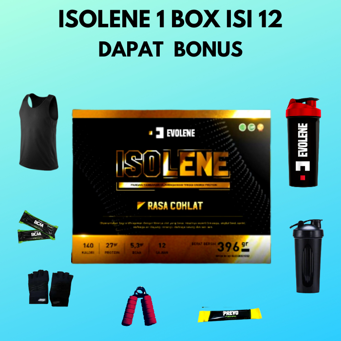 ISOLENE 1 BOX 12 SACHET WHEY PROTEIN ISOLATE BPOM HALAL  WHEY EVOLENE EVOLINE EVOLEN EVOLANE