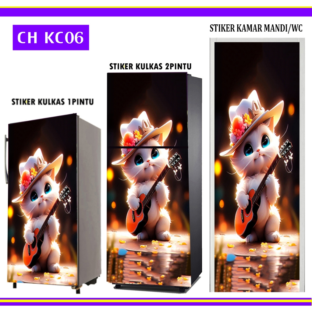 STIKER KULKAS 1PINTU, STIKER KULKAS 2PINTU, MOTIF KUCING KEREN