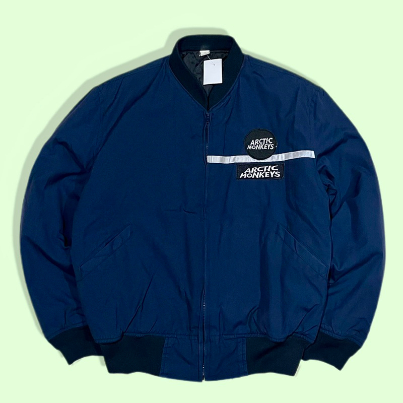 Vintage Arctic Monkeys Reflective Navy Heavy Canvas Bomber Jacket