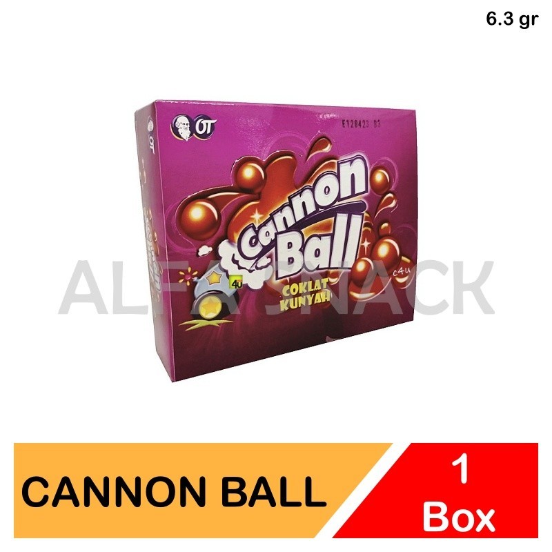 

Permen Cannon Ball Coklat Kunyah 1 Box Isi 24 x 6,3 gram