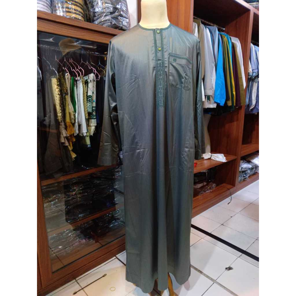 Gamis Al-Haramain salur/baju muslim pria/ baju muslim lengan panjang/ baju bahan poliester/ busana m