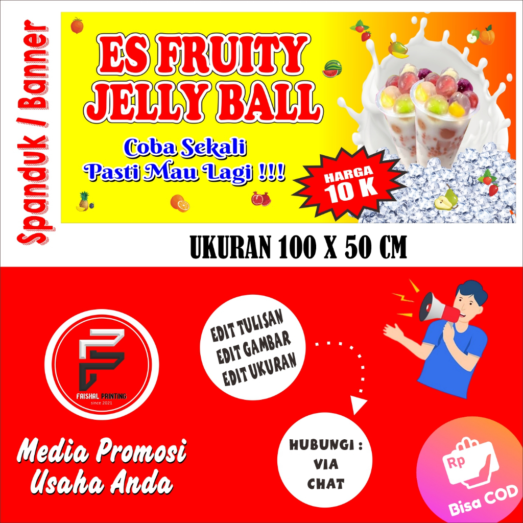 Banner Es jelly Ball / Spanduk Es jelly / Banner Es Buah Jelly Ball Ukuran 100 x 50 cm
