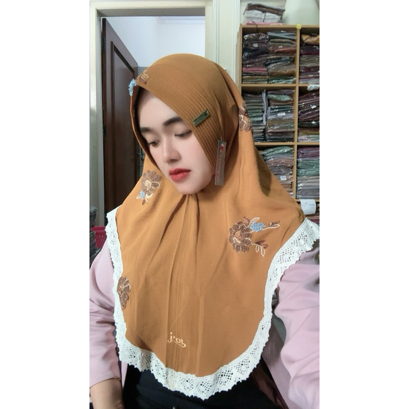 582 Jilbab Doa Ibu Crinkle 3D PomPom pet sabit busa Renda/Hijab Doi ori by bunyamin