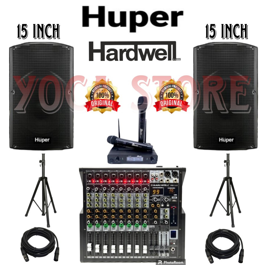 Paket Karaoke HUPER 15 Inch JS12 Mixer 8 Channel 2 Mic Wireless