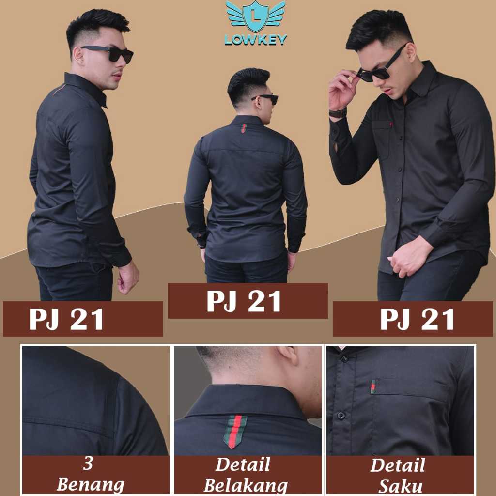 Lowkey Kemeja Slimfit PJ 21 Hitam | Kemeja Pria Lengan Panjang Kemeja Cowok Keren Kemeja Pria Slimfi
