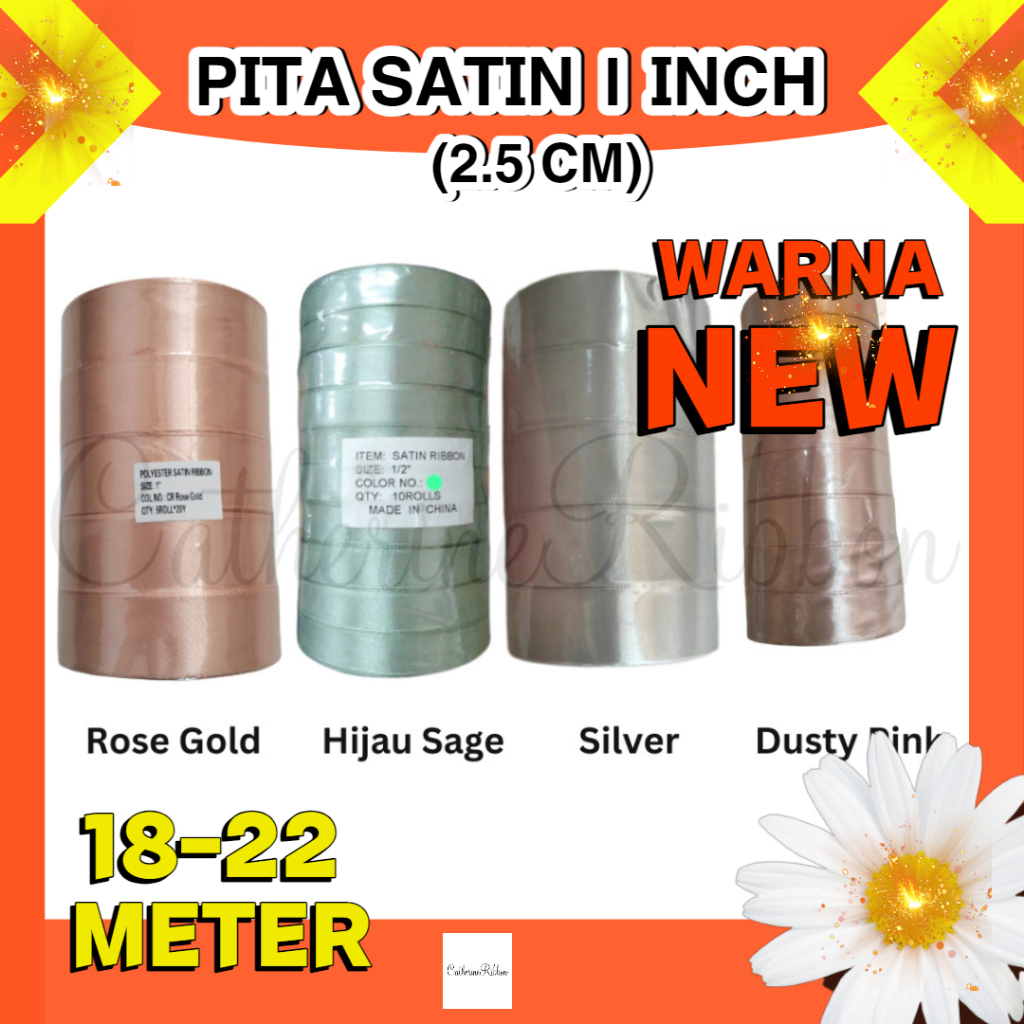 PITA SATIN 1"= 2.5 CM Hijau Sage, Dusty Pink, Silver