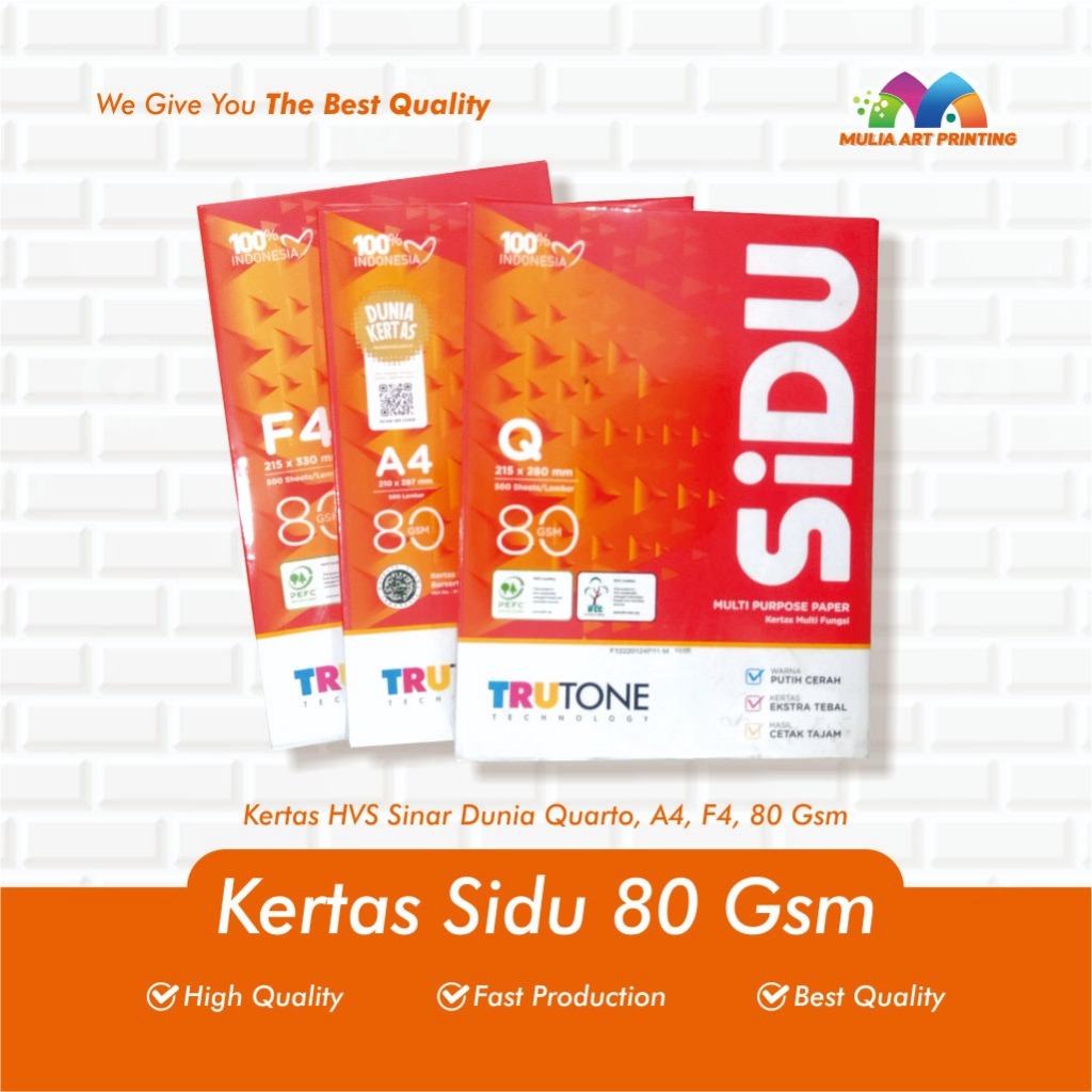 

KERTAS SIDU 80 GSM A4/F4/QUARTO