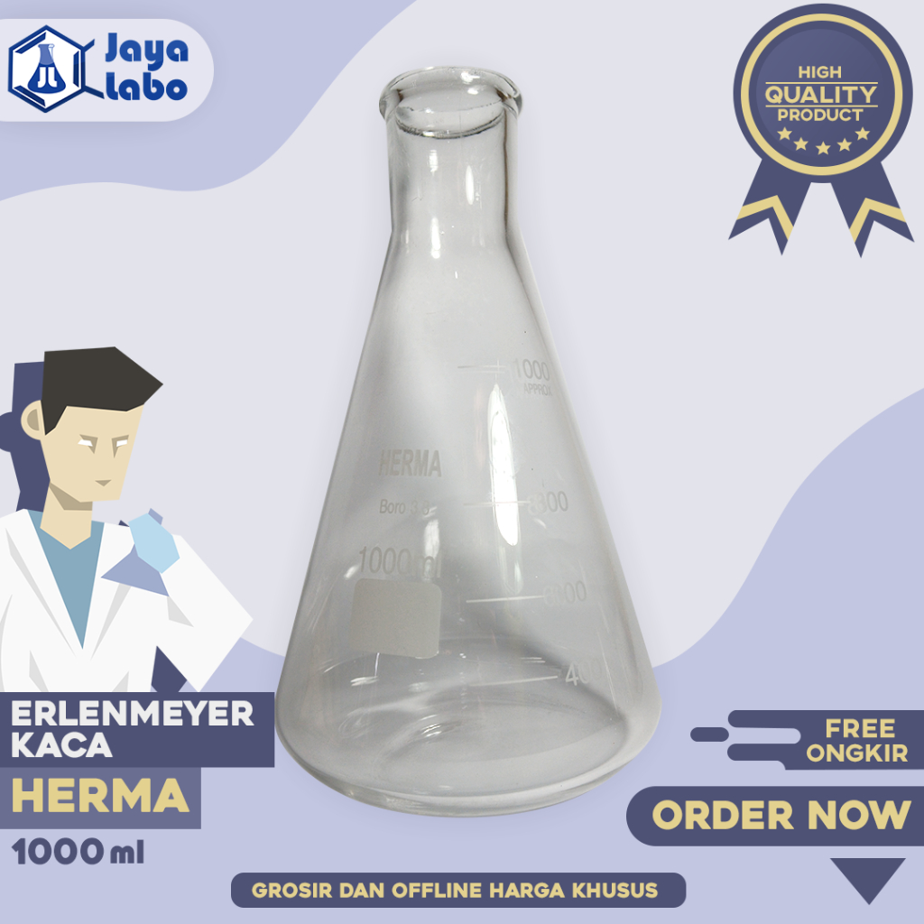 ERLENMEYER 1.000 ML HERMA / ERLENMEYER FLASK / LABU ERLENMEYER 1000 ML