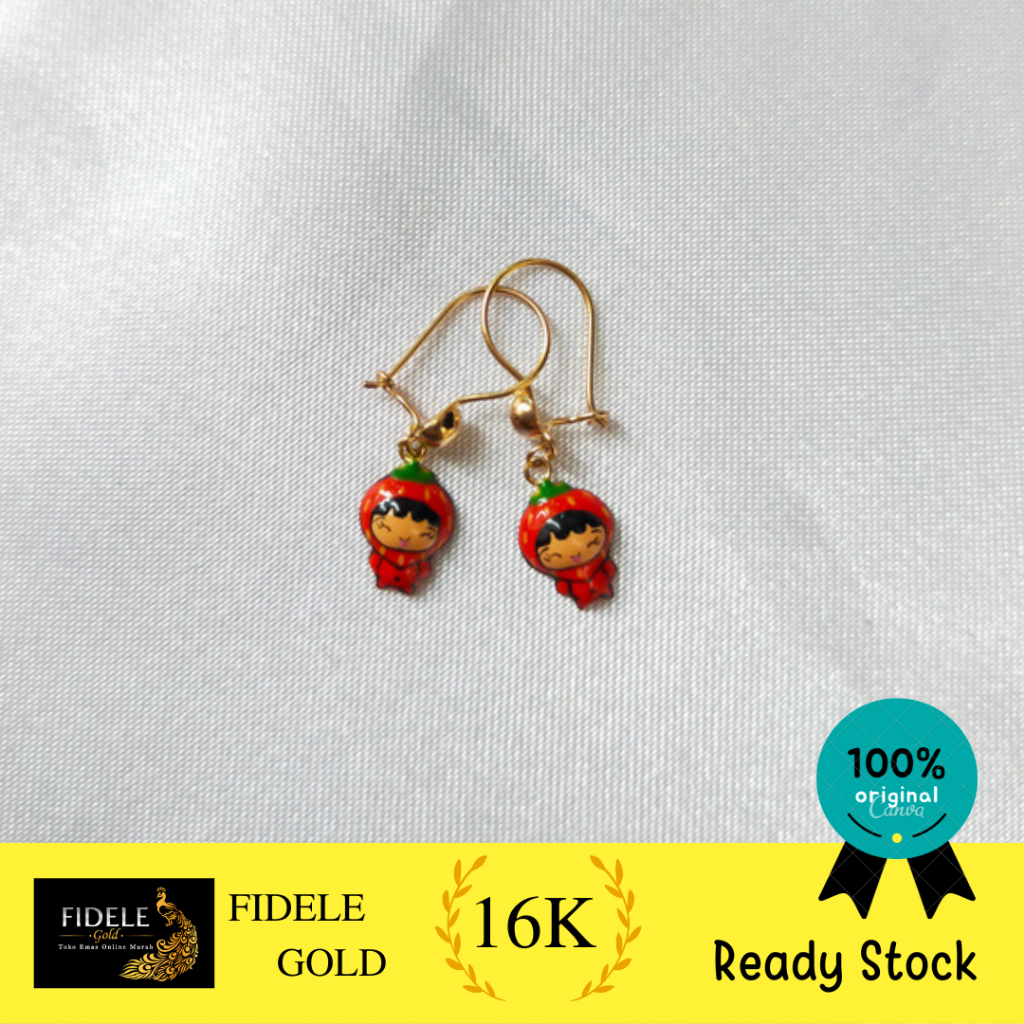 Anting anak strawberry anting bayi cat emas asli 70% 16k emas tua