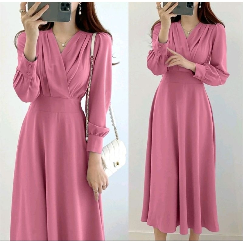 Saquella Dress Korean Simple Basic Polos Longdress/ Dress Wanita Casual Dress Pesta Terbaru Style Ko