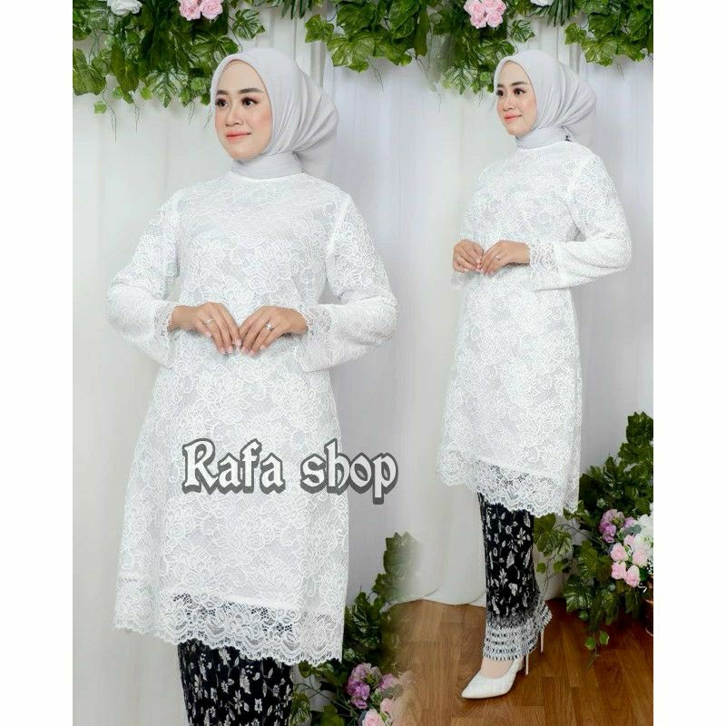Kebaya Brokat Putih/ Kebaya Tunik Brukat / Set Kebaya Modern Jumbo