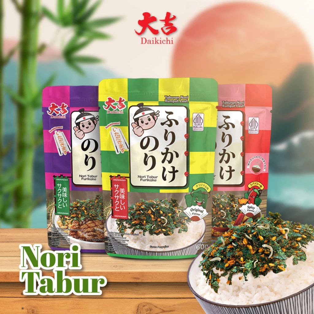 

Nori Tabur Furikake Rumput Laut Panggang Campuran Ikan Teri 60g - Abon Jepang 60gram - Nori Tabur Furikake Original 60gram - Nori Tabur Furikake Pedas 60gram - Nori Tabur Furikake BBQ 60gram