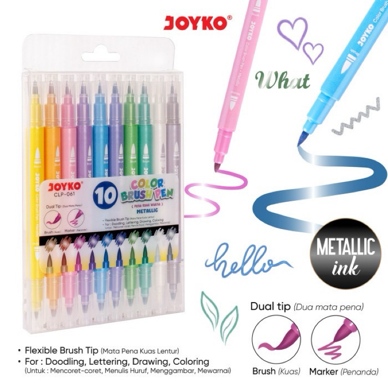 

Color Brush Pen CLP-061 Metallic Pena Kuas Warna Joyko Dual Tip