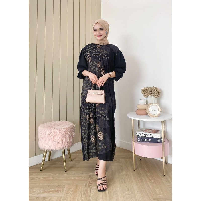 Brand by HD.id Daily wear, Daster Gamis Combi Lengan Panjang Karet, Busui friendly Bahan Rayon Premi