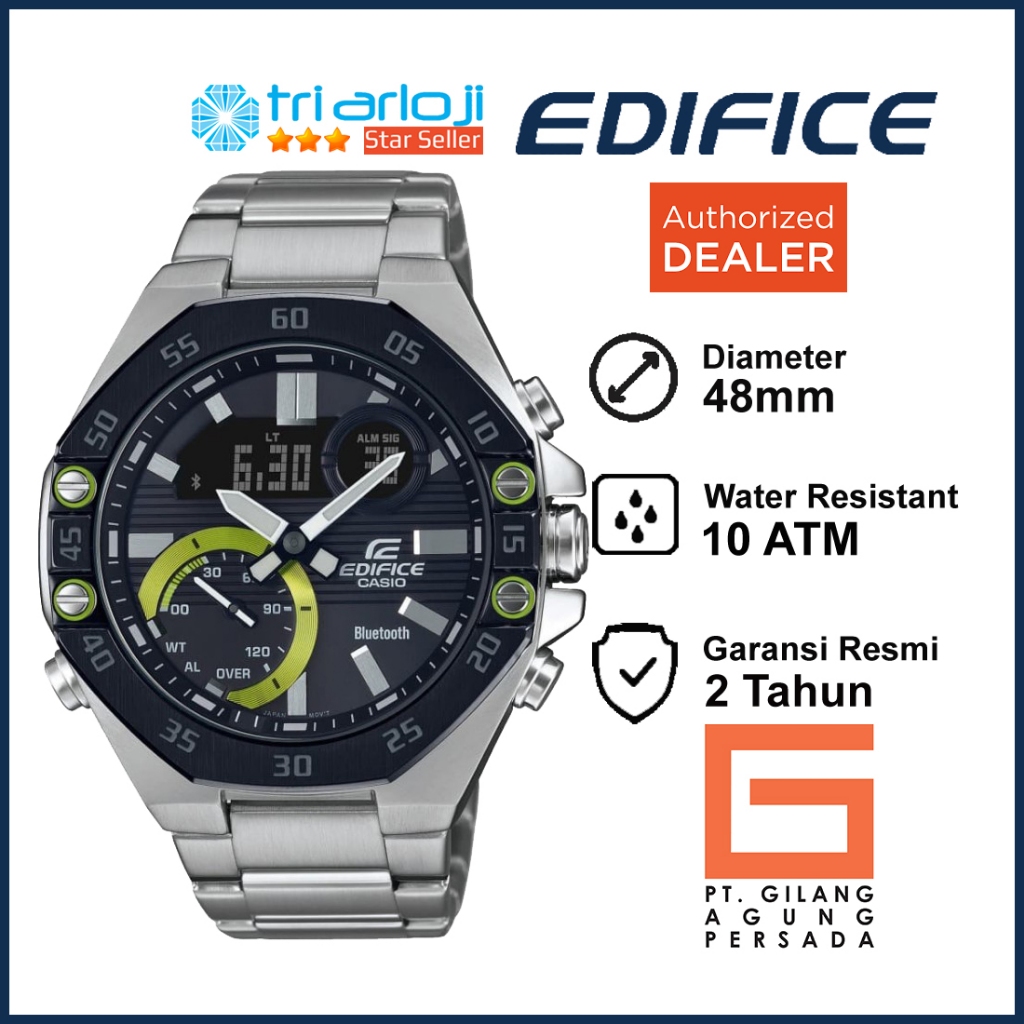 Casio EDIFICE ECB-10DB-1ADF Jam Tangan Pria Analog Stainless Hijau ECB-10DB-1A ECB10DB ECB-10DB-1