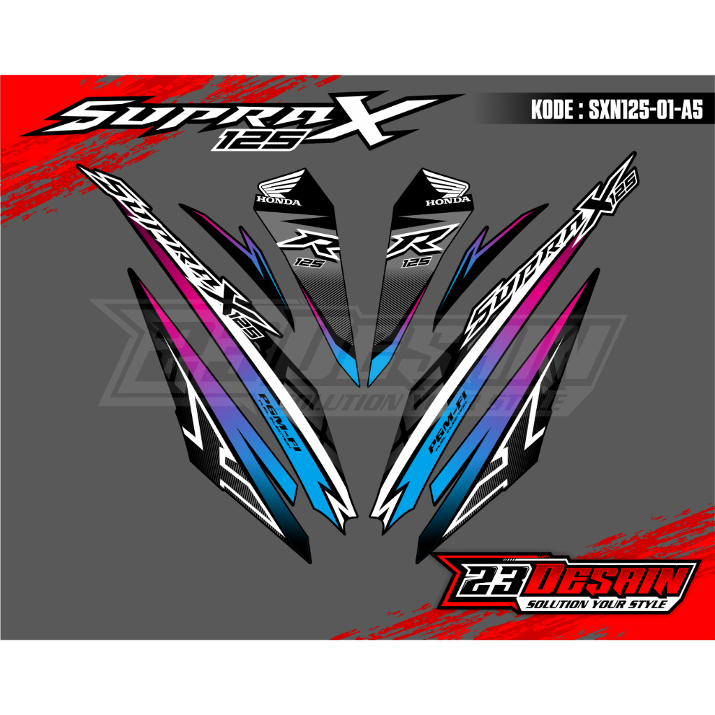 STRIPING STICKER SUPRA X FI 2018 RACING HITAM BIRU BODY STANDAR ORI BERKUALITAS Striping Stiker Pole