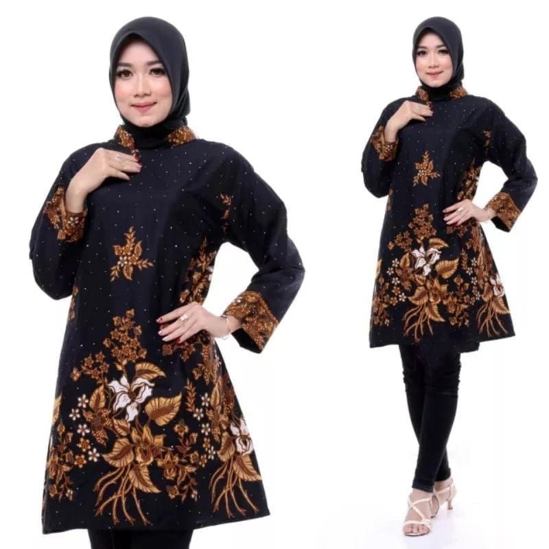 Atasan  Batik Wanita Lengan Panjang - Tunik Batik Modern Jumbo Ld 120 - Baju Batik Wanita Kerja Kond