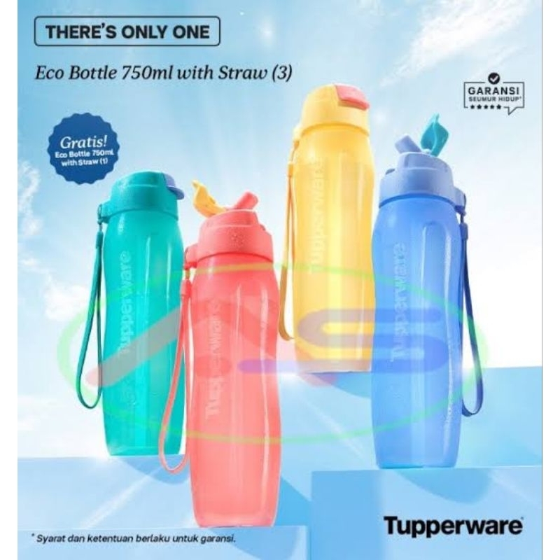 Tupperware New Eco Bottle 750 ml With Straw (1 Pcs) / Botol Minum Sedotan Infused Water