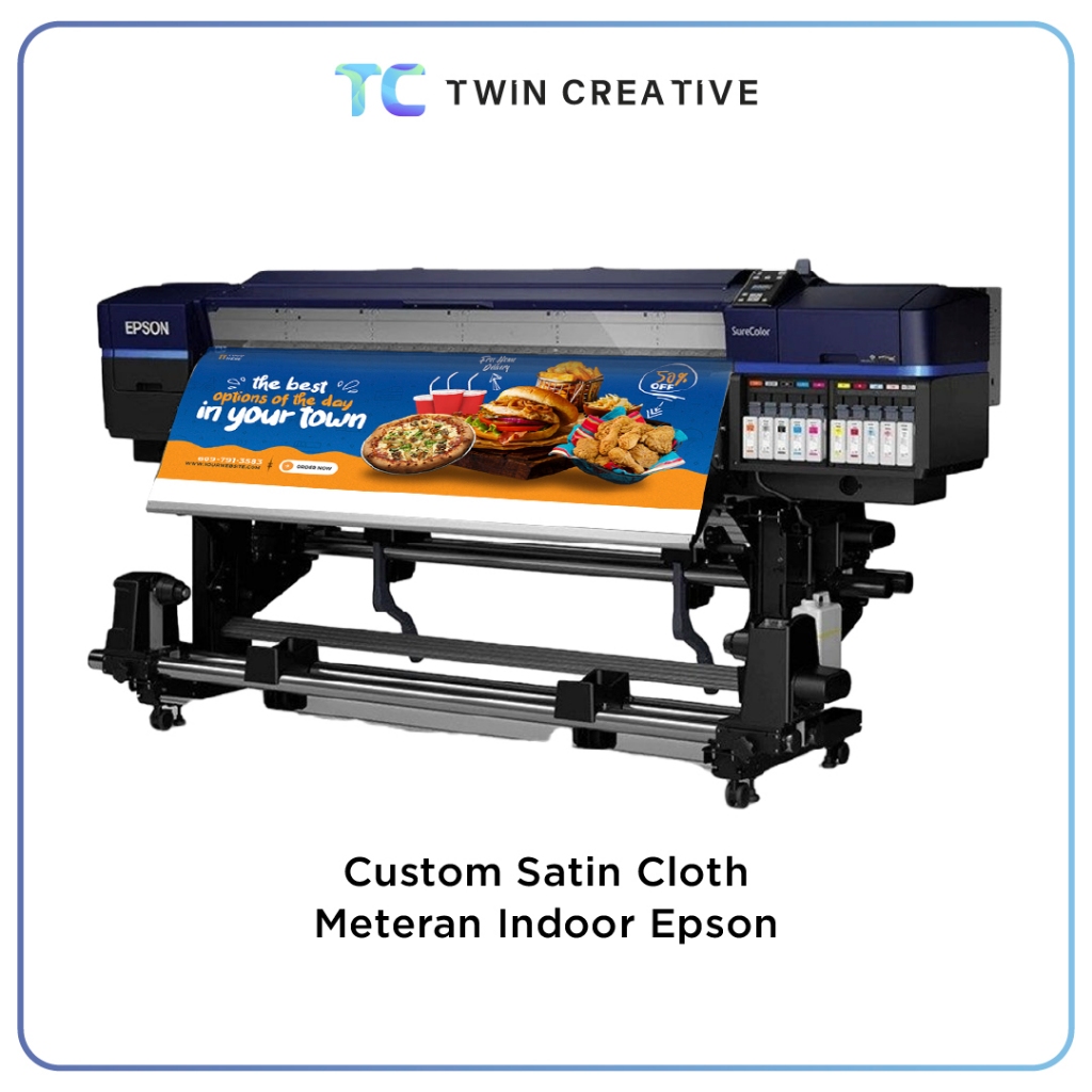 Cetak Bendera Bahan Satin Cloth Meteran Custom Desain Umbul Umbul - Print Satin Indoor Epson