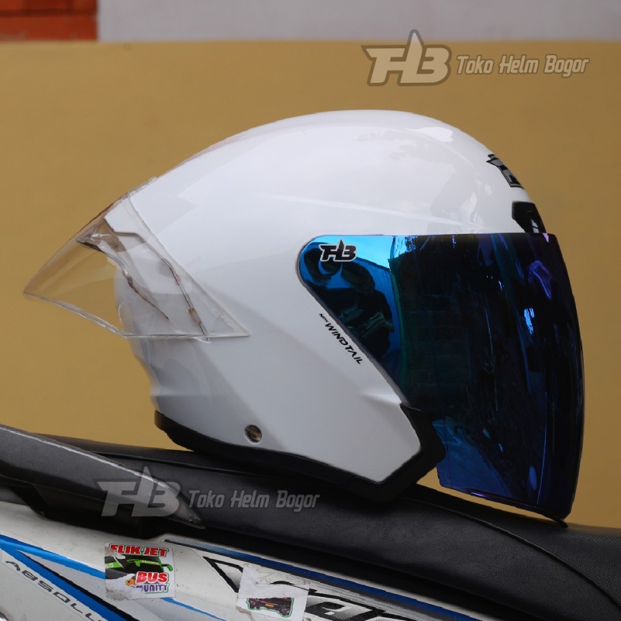 RSV New Wintail WHITE glossy visor BLUE spoiler 3D CLEAR HELM HALF FACE