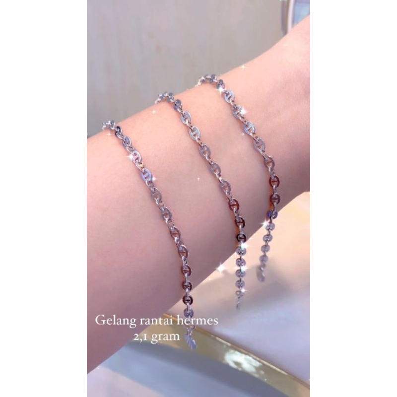 Gelang rantai hrmes mas 22 mas 8k mas putih
