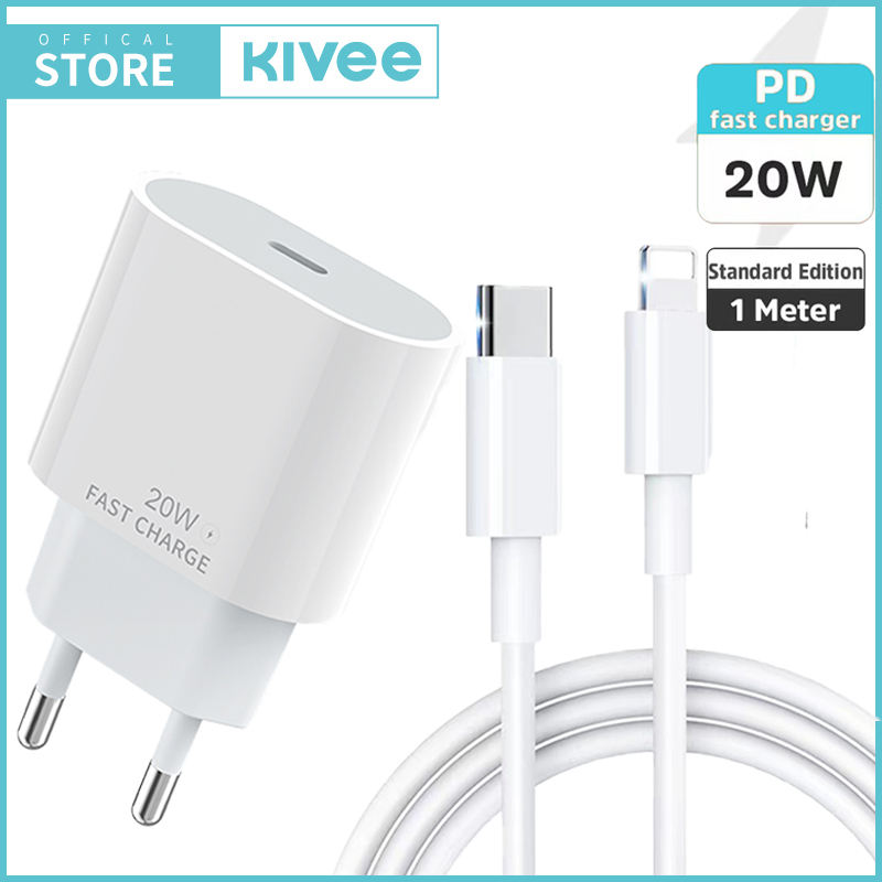 KIVEE Kepala Charger iphone Fast Charging And kabel data Type C To Lightning PD 20W Set For IOS
