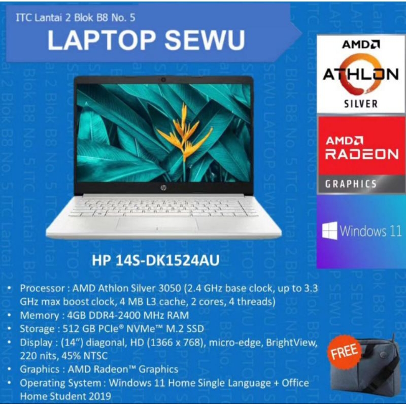 Laptop HP 14S-DK1524AU AMD Athlon Silver 3050U 4GB 512GB SSD W11-RAM 4