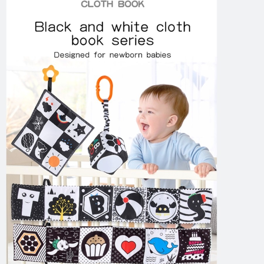 Contrast Book Baby Series Cloth Buku Sensory Mainan Edukasi Anak 3in1 Aktivitas Bayi Tummy Time Trav