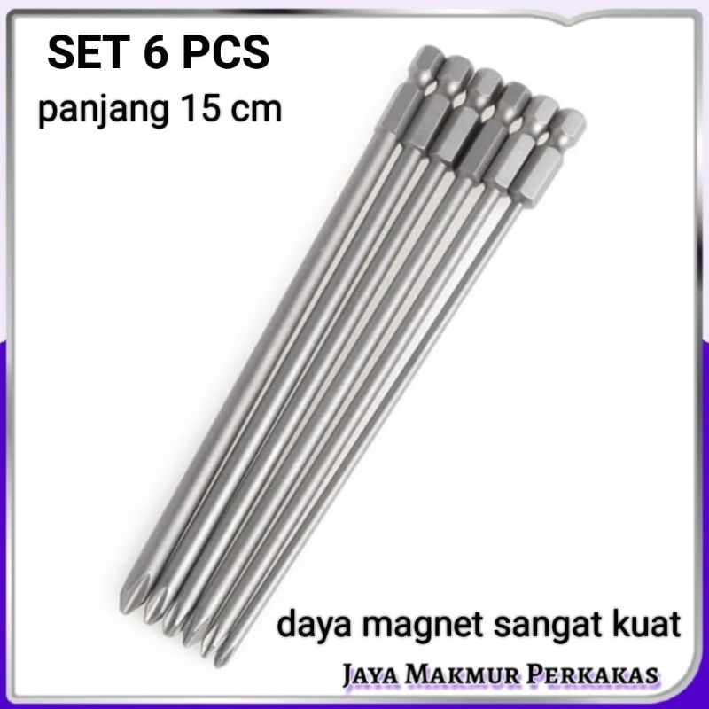 mata bor obeng ( + ) magnet set 6 pcs ph1 ph 2 panjang 15 cm
