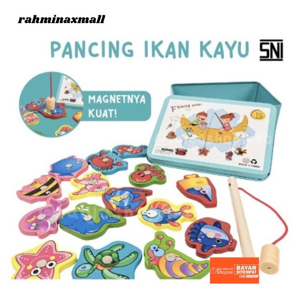 Mainan Edukasi Pancing Ikan Kayu Magnet - MAINAN PANCING IKAN MAGNET