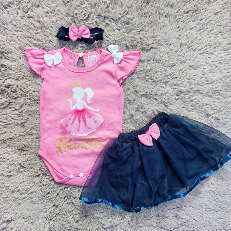 Baju Bayi Setelan Rok 0-6 Bulan Barbie Set Anak Bayi Newborn Cewek