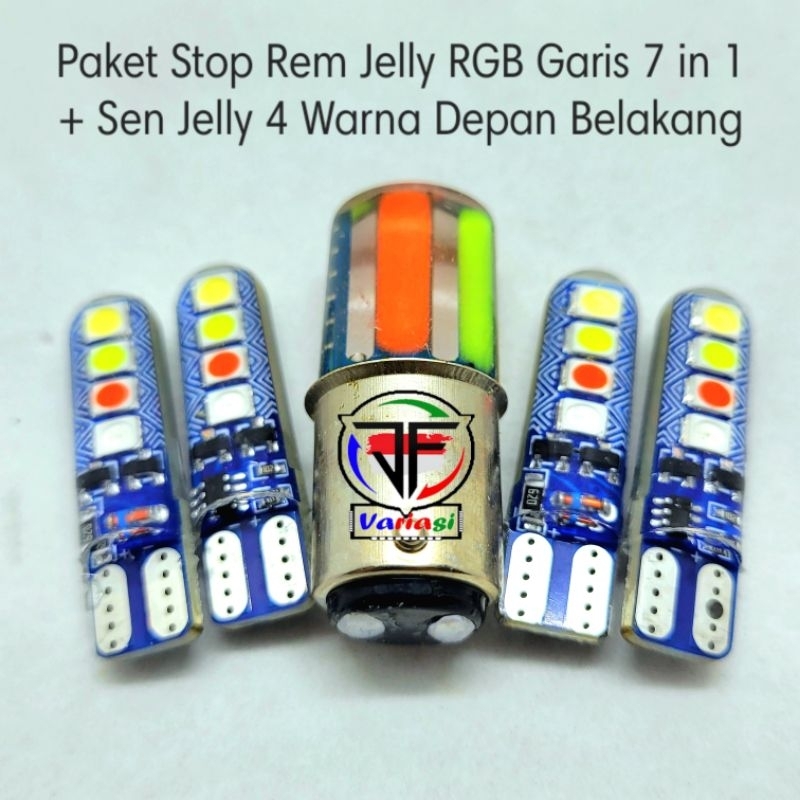 Paket Lampu Stop Rem Jelly RGB Garis 7 in 1 Mode Flash dan Kedip + Sen Jelly Kedip 4 Warna Led Depan