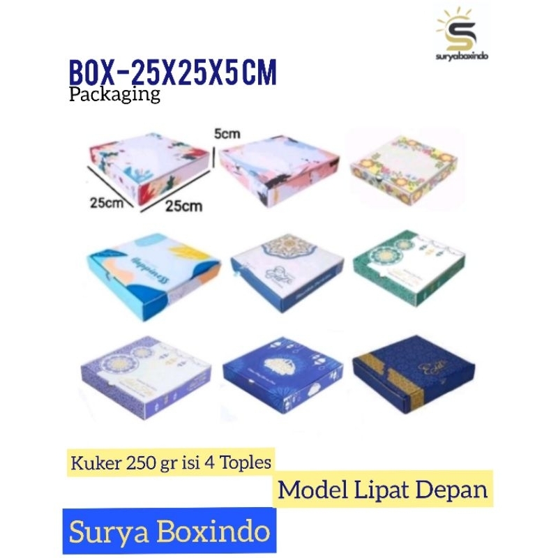 

Box 25x25x5cm/Kardus/Karton (Kuker 250gr isi 4 Toples Bulat) /Kue Kering/idulfitri/hampers