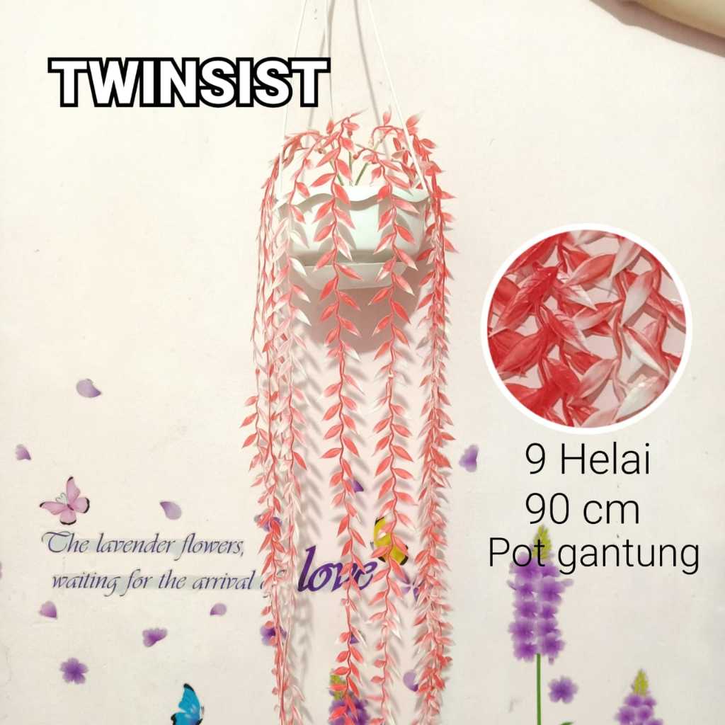 Tanaman Hias Daun Lee Kwan Yew Warna Plastik Palsu Artificial Juntai Gantung Dekorasi Dinding Rumah