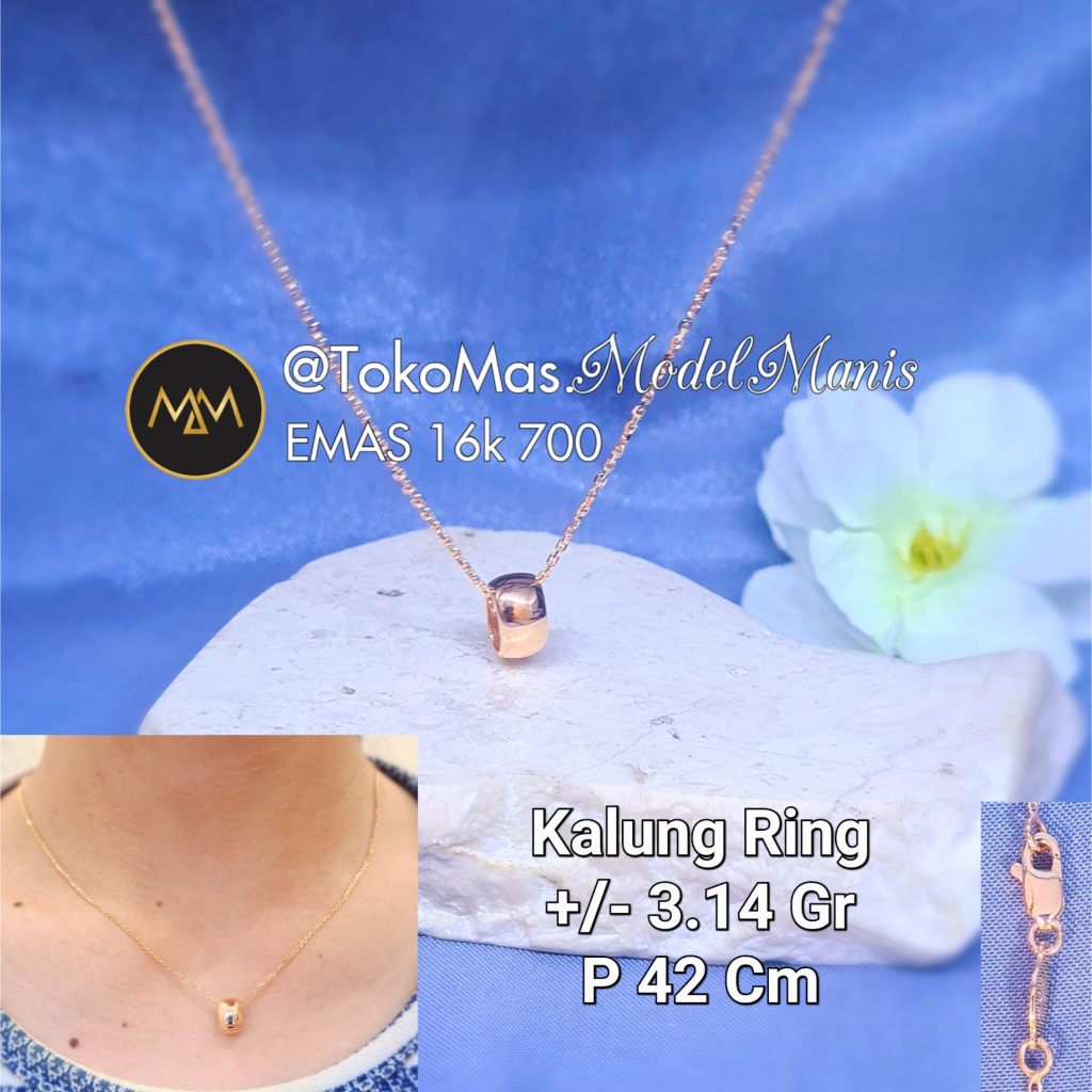 Kalung Set Liontin Ring Polos Emas Kuning 700 kadar 16k