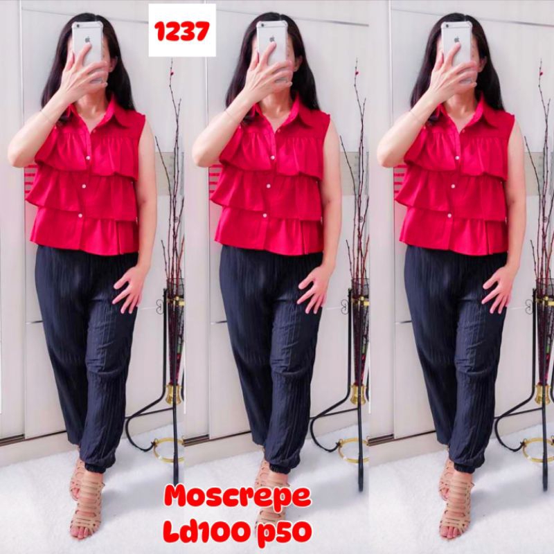 Jc 1237 Blouse wanita merah kensi moscrepe