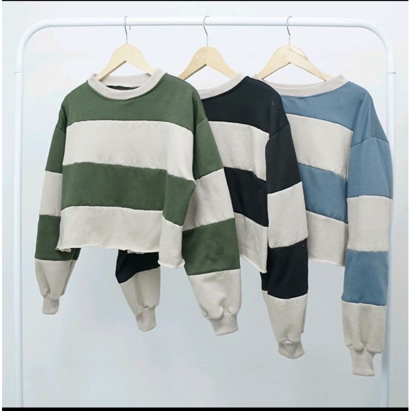 SWEATER CROP STRIP SWEATER STRIP OVERSIZE SWEATER BELANG SWEATER KOMBINASI COMBI SWEATER
