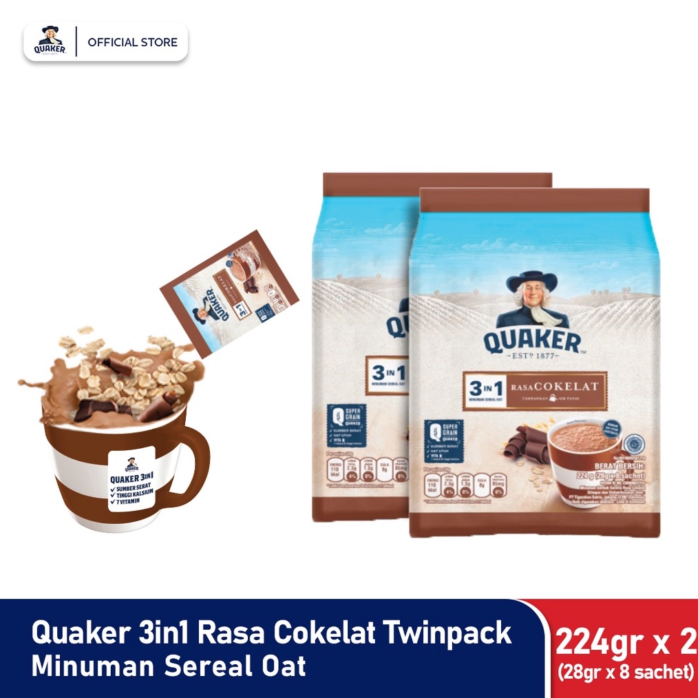 

Stok terbaru Quaker 3in1 Chocolate Polybag 224g Minuman Sereal Oats Isi 8 sachet x2 serbuuu