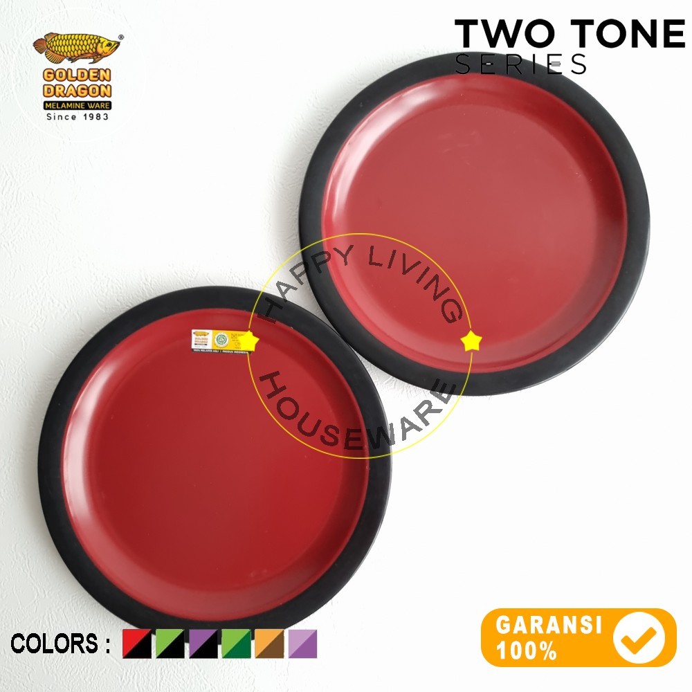 GOLDEN DRAGON Piring Datar 8in Piring Makan Melamine 20cm Merah Hitam