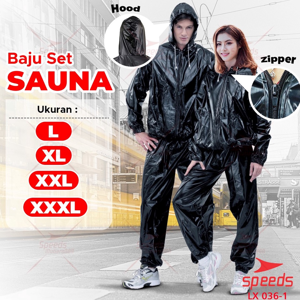 Buy Now  SPEEDS Set Sauna Suit Pembakar Lemak Tubuh  Baju Olahraga Jaket Sauna Atasan Dan Celana Ori