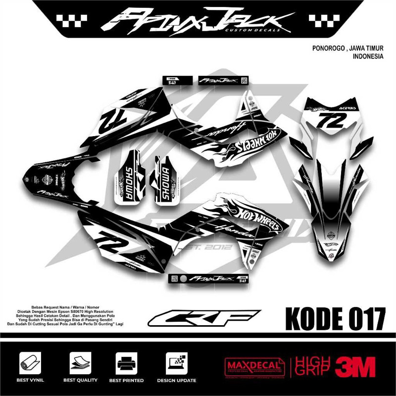 decal  crf putih hitam-decal crf 150L- decal crf full body -crf hot wheels