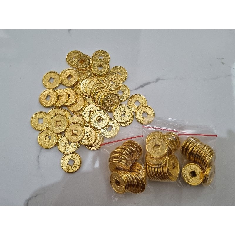 Imlek CNY Replika koin cina emas plastik ukuran 2.2cm per pack