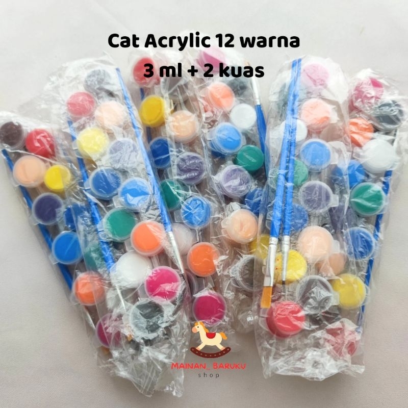 

Cat acrylic 12 warna 3 ml free 2 kuas
