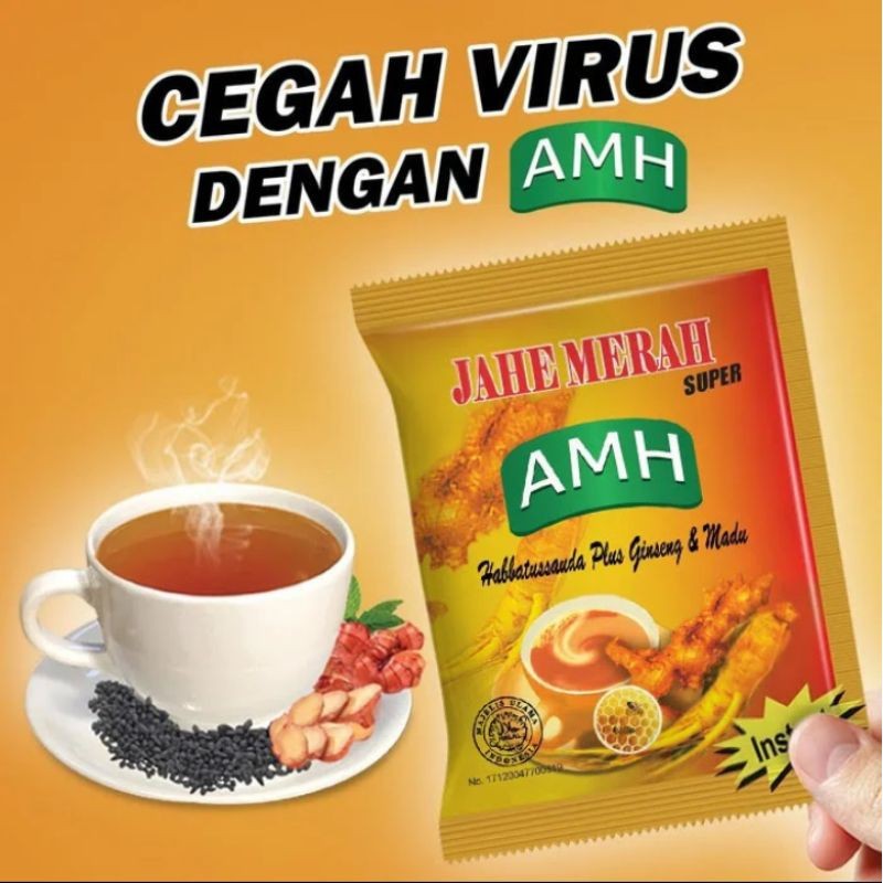 

Jahe Merah AMH Herbal Dengan Habbatussauda Ginseng Madu Penghangat Tubuh Renceng Isi 10 Sachet