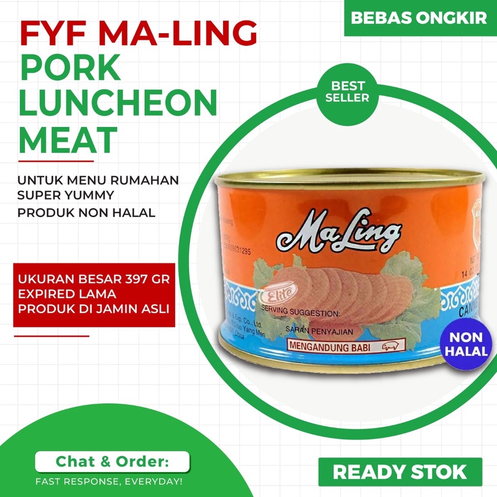 

BRANDS FESTIVAL MaLing Kaleng FYF 397gr Canned Pork Luncheon Meat Ham 397gr gas