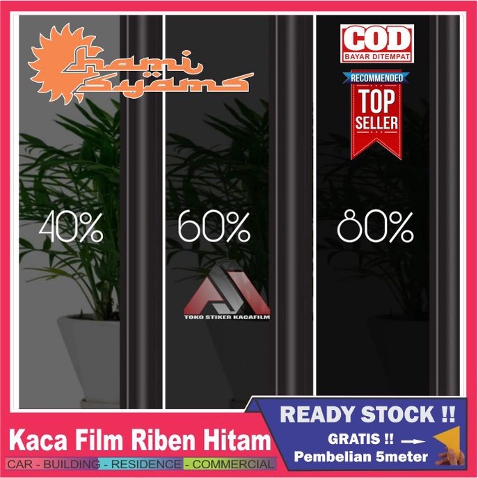 Sticker Riben Hitam Penangkal Panas Stiker Kaca Film Jendela Rumah Riben Hitam Kaca Film Mobil
