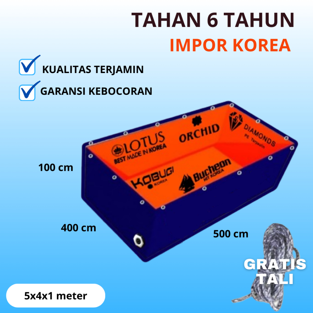 Kolam Terpal Ikan 5x4x1 meter Terpal Kolam Kotak Korea Import Budidaya Ikan Lele, Gurame, Koi Murah 